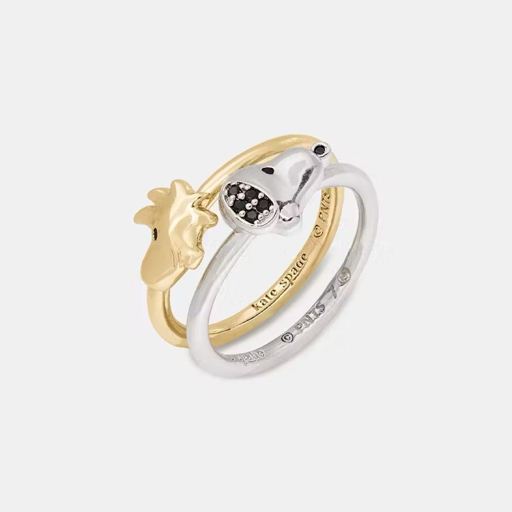 ♠️Kate Spade New York Peanuts Snoopy & Woodstock Ring Set, Gold/ Silver NEW NWT